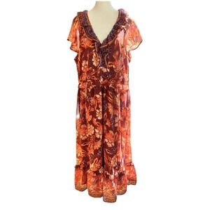 Old Navy Dress Floral Maxi Dress‎ Tiered Ruffle Boho Cottagecore Hippie Size XL